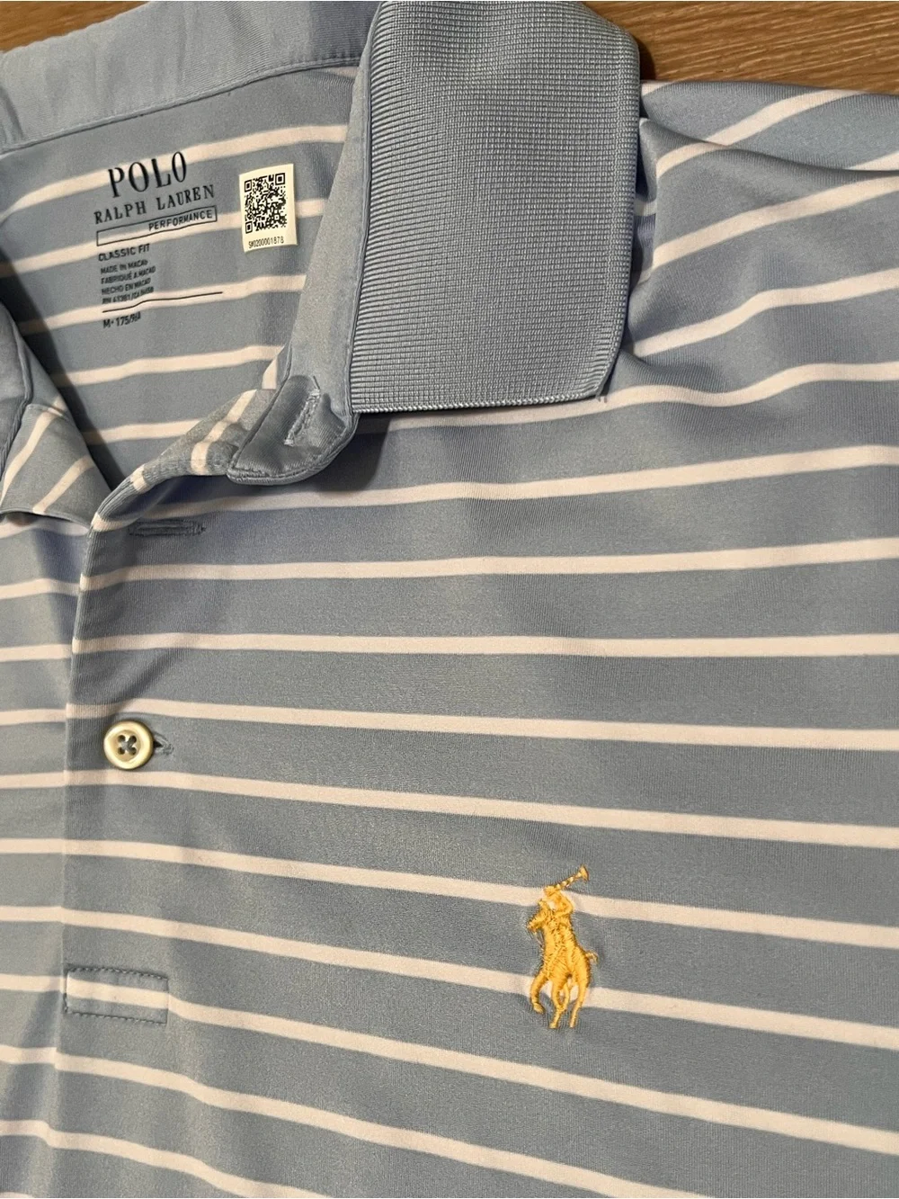 Polo by Ralph Lauren Light Blue and White Striped Polo with Yellow Logo